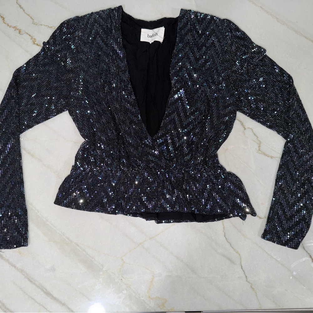 ba&sh Black Sparkle Chevron Long Sleeve Top